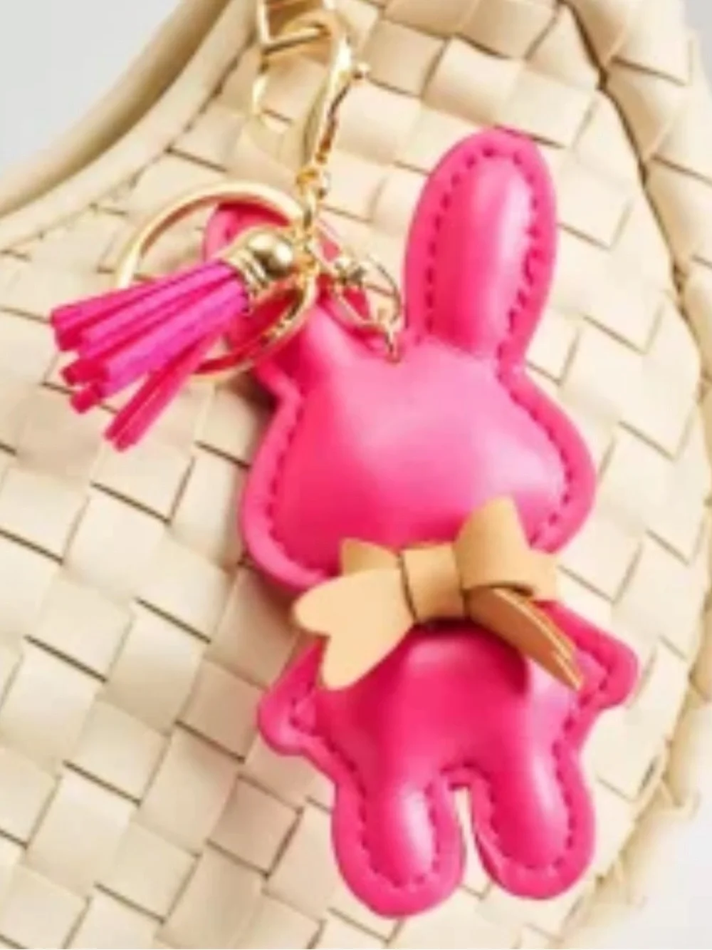 Bunny Faux Leather Tassel Bag Charm Keychain | Pink or Blue
